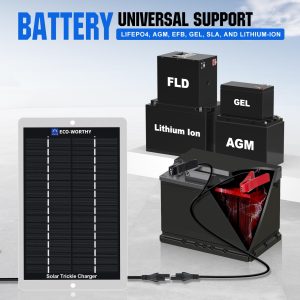 ECO-WORTHY Solar Battery Charger 12 Volt Waterproof Portable Power Solar Panel Solar Trickle Car Battery Charger Maintainer for Car Truck Boat RV Motorcycle Marine Trailer Battery,Plug and Play