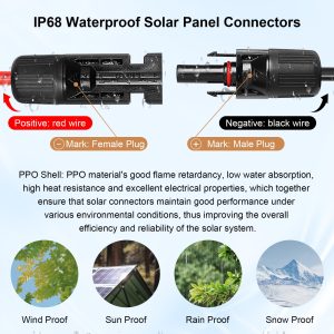 10AWG Solar Extension Panel Cable - 50FT Solar Wire with Waterproof Female and Male Connector and Solar Panel Adaptor Kit Tool PV Wire for RV, Home, Boat, Solar Panels(50feet Red + 50feet Black)