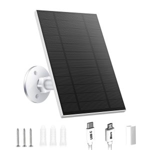 5W Solar Panels for Security Camera, Solar Panel with Micro USB & USB-C Port for DC 5V Outdoor Rechargeable Battery Camera, IP65 Waterproof, 360° Adjustable Security Mount, 9.8ft Cable(1PC)