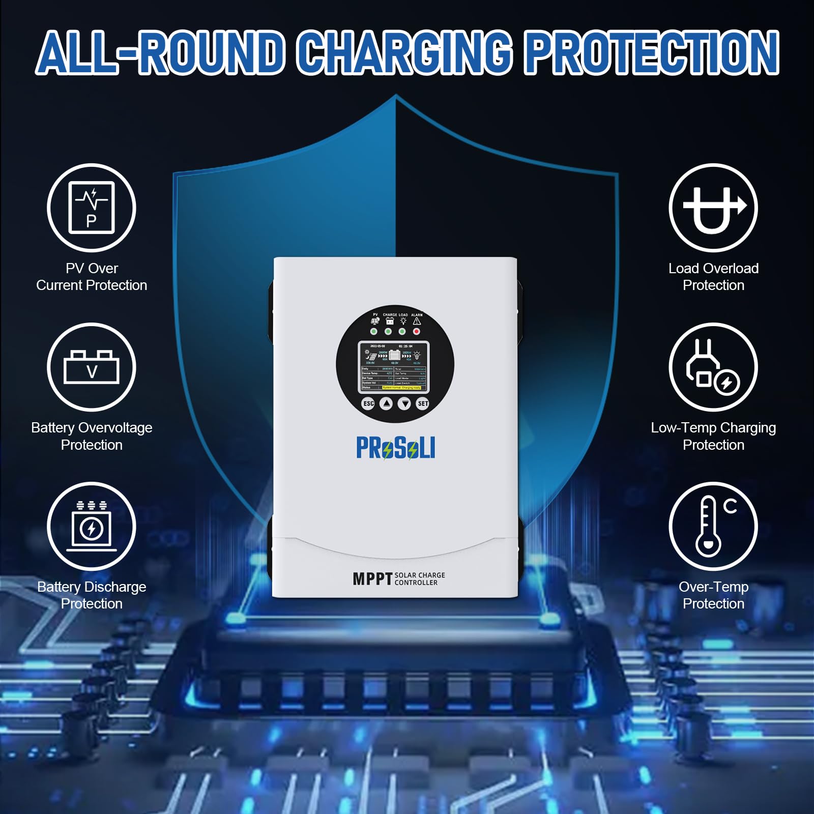 120A MPPT Solar Charge Controller, Max PV Input 230V, 12V 24V 36V 48V 60V 72V 84V 96V Auto, 120amp w/Large Solar Panel Charge Controller Intelligent Regulator for FLD/LiFePO4/SLD/GEL/AGM - Image 6