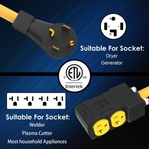 [240V to 120V] 30 Amp to 20 Amp 110 Adapter with Circuit Breaker Dryer Adapter Cord Distribution NEMA 14-30 Adapter to 4X 5-15R/5-20R T-Blade Multiple Use ETL Listed 1.5 FT Household Outlet