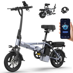 Qlaway 14 Inch Ebike 500W Folding Electric Bike 48V 10.4AH Battery Range 38 Miles Maximum Speed 22 MPH City Commuter Bicycle