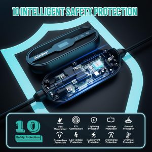 AIMILER Level 1/2 Tesla Charger(WIFI APP/Plug-play), 16A, 25ft Cable ETL Certified, 240V NEMA 6-20P Plug & 120V 5-15P Adapter, NACS Connector, Portable Electric Car EV Charger for Tesla Models Y/X/3/S