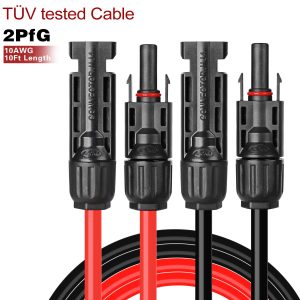 BeideLt Solar Panel Extension Cable,10AWG(6mm2) Solar Extension Cable Wire with 1 Pair 60 Feet Black + 60 Feet Red Weatherproof Tinned Copper Extension Cable Wire Adapter Kit
