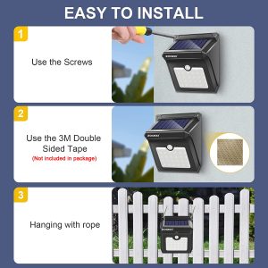 ZOOKKI Solar Outdoor Lights -120° Illumination Solar Motion Sensor Lights Outdoor - IP65 Waterproof Wireless Security Outdoor Solar Powered Lights for Garden Fence Patio Deck(28LED 4-Pack)