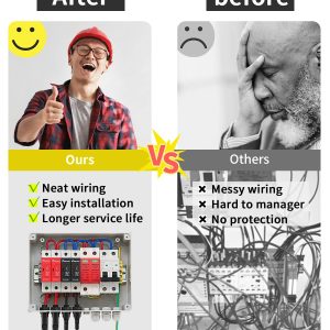 VOU 600V Solar DC PV Combiner Box,2 String with Lightning Arrester Connector for On/Off Grid Solar Panel System,2 Input 1 Out 15A Rated Current Fuse,63A Circuit Breaker,IP65 Waterproof,MCB,SPD