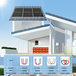 ECO-WORTHY 9AWG Battery Cable with 13/64'' Lug Terminals 12inch Cables Set Tinned Copper Battery Inverter Cable for Car, Truck, RV, Solar