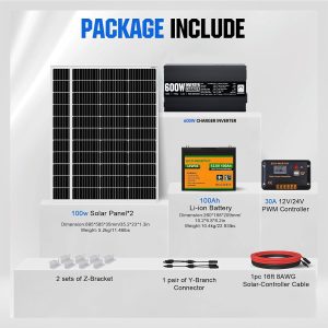 ECO-WORTHY 200 Watt 12V Complete Solar Panel Starter Kit for RV Off Grid with Battery and Inverter: 2pcs 100W Solar Panel + 30A Charge Controller + 100Ah Lithium Battery + Premium Solar Inverter