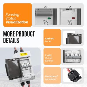 Pjerjzn Solar Panels Disconnect Switch 50A 1000VDC PV Shut Off Switch 2 String Circuit Breaker Box IP66 Waterproof UV-Proof