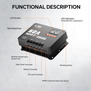 LiTime MPPT Solar Charge Controller (Bluetooth) - Solar Panel Regulator -150V, 60Amp, 12/24/36/48Volt for LiFePO4 and Lead-Acid Battery in Solar System