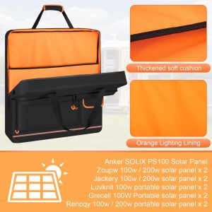 Wigojoy Solar Panel Storage Bag with Orange Lining, Deepened Opening, Zipper with Pull and Multi-Accessory Space Solar Panel Travel Carrying Case Fit for Jackery SolarSaga 100W 100X 200W, Black