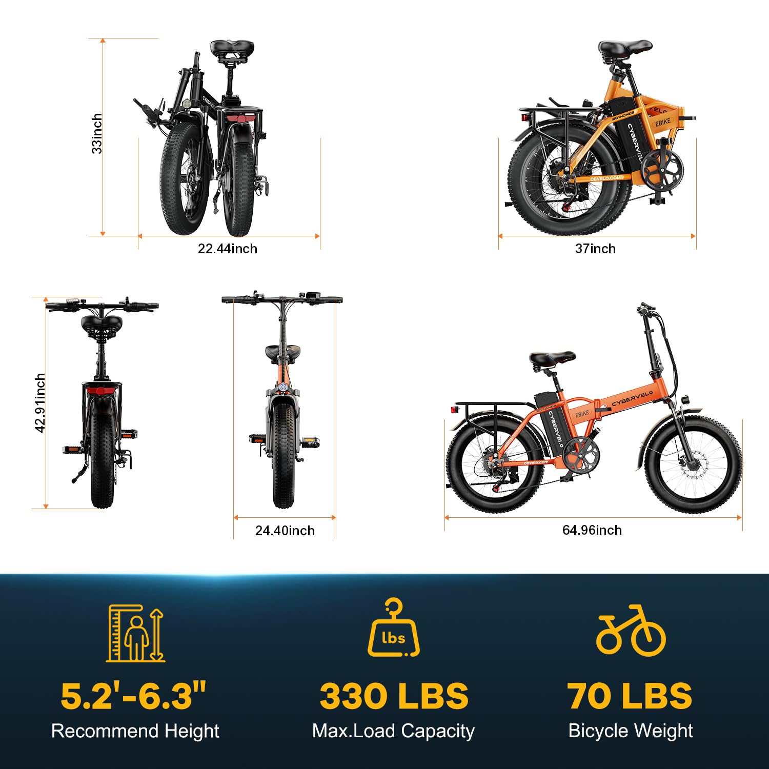 1000W Folding Electric Bike, 48V 20.8AH Large Removable Battery E-Bike, 30+MPH, 80 Miles Max Range, 20" Fat Tire Electric Bike for Adults, Adult Electric Bicycles Commute E-Bikes For Women/Men - Image 2