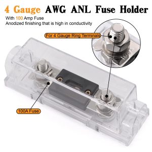 Taukealugs 4 Gauge Wire Copper Clad Aluminum CCA 50FT Black/Red with 4ga lugs,100A ANL Fuse Holder and Heat Shrink Tube - Battery Power/Ground Cable,Car Audio Speaker,RV Trailer Amp Wiring kit