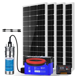 ECO-WORTHY 24V Solar Well Pump Kit - Submersible Stainless Steel Pump for Well, Pond, Farm, Home | 4x100W Mono Solar Panels, 50AH Lithium Battery & Controller | 3-Package Delivery
