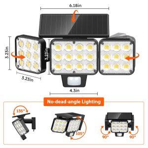 WdtPro 2025 Solar Lights Outdoor Flood Light, 3500LM Bright Motion Sensor Outdoor Lights, 3 Heads & Upgrade Glass Panel, LED Solar Powered Security Light Spotlights Waterproof for Outside Yard-2Pack