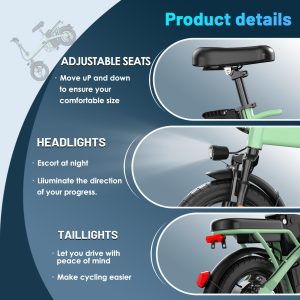 Foldable Electric Bike for Adults and Teens, 14" Folding E-Bike with 500W Motor, Electric Bicycle with 48V Removable Battery UL 2849 Certified, Commuter Mini EBikes with 25 Miles PAS Range (Green)
