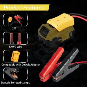 Govel 20V Jumper Cables Adapter for Dewalt- 2FT 8AWG Purple Copper, Large Clamps, Portable Battery Starter Auto Booster Cables for Cars/Lawn Mower/Tools, 200°C Heat Resistant (Battery Not Included)