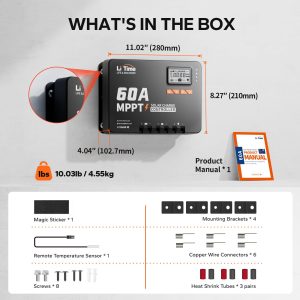 LiTime MPPT Solar Charge Controller (Bluetooth) - Solar Panel Regulator -150V, 60Amp, 12/24/36/48Volt for LiFePO4 and Lead-Acid Battery in Solar System