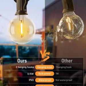 Brightown 58FT Solar String Lights Outdoor with Remote Cable Ties and Hooks, Commercial Grade Patio Lights with 26 LED Shatterproof Bulbs, 3 Light Modes Hanging Light for Backyard Party Decor