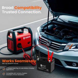 Journeyman-Pro DC Battery Charging Cables V-Type Compatible with Generator 14AWG 15A 12VDC Insulated Alligator Clamps 12' Feet Cord RV Plug Replacement (V-Type Plug 12FT)