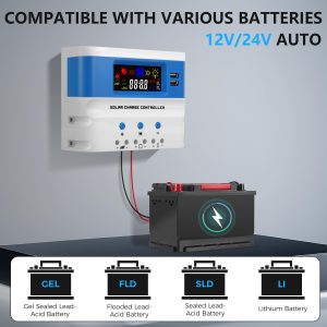 VIXKPIRR 30A PWM Solar Charge Controller 12V/24V Auto, PWM Charge Controllers 30A for Solar Panels with LCD Display Dual USB Port, 12V/24V Solar Regulator Controller for Gel/SLD/FLD/LI Battery
