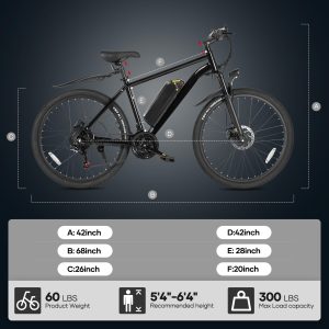 Electric Mountain Bike 26" for Adults, 350W Commuter Electric Bikes 48V 20mph with Front Suspension Fork and Dual Disk Brakes for Mountain Beach Snow