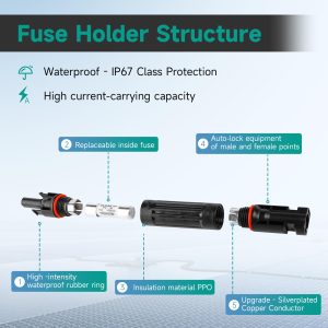IGOYE 20A Solar Fuse IP67 Waterproof Solar Fuse Connector 2 PCS Solar Fuse Holder Inline with Male and Female Connector for Solar Pannel (Pack of 2)
