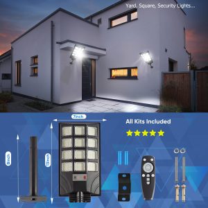 4pcs 600W 30000LM Solar Street Lights Outdoor Waterproof Solar Street Lights for Outside Parking Lot 192 5730LEDs Dusk to Dawn Solar Outdoor Lighting Motion Sensor Light for Garage Remote Control
