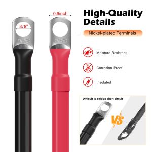 2 Gauge AWG Battery Cables 6 Ft Black+6 Ft Red, Pure Copper Power Inverter Wire Set with 3/8 in Lugs Both Ends,High Power Flexible&Durable for Automotive Solar Marine Boat RV Car Motorcycle-UL-Outdoor