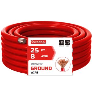 AWELTEC 8 Gauge Wire, 25 Feet Red Power Ground Wire Cable, Primary Automotive Wire, Copper Clad Aluminum Wire for Battery Cable, Car Audio, Amp Wiring, Generator, Automotive, RV