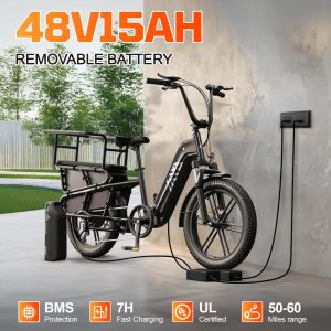 TST Electric Bike for Adults, 1500W Peak Motor Ebike with 48V 15Ah Removable Battery 28 MPH 60 Miles Fat Tire Cargo E Bike, Rear Rack, Basket, 7 Speed, Step-Thru Electric Bicycle