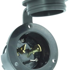Journeyman-Pro 2315, NEMA L5-20 Flanged Inlet Generator Plug, 20A 125 Volt, Locking Receptacle Socket, Black Industrial Grade, Grounding 2500 Watts (with Waterproof Cover)