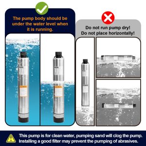 WASSERMANN 4" Effluent/Cistern Bottom Suction Pump with 33FT Cable,1HP,115V/60HZ,32GPM,207FT Head,Stainless Steel Deep Well Submersible Pump for Septic Tank Home and Industrial Agricultural