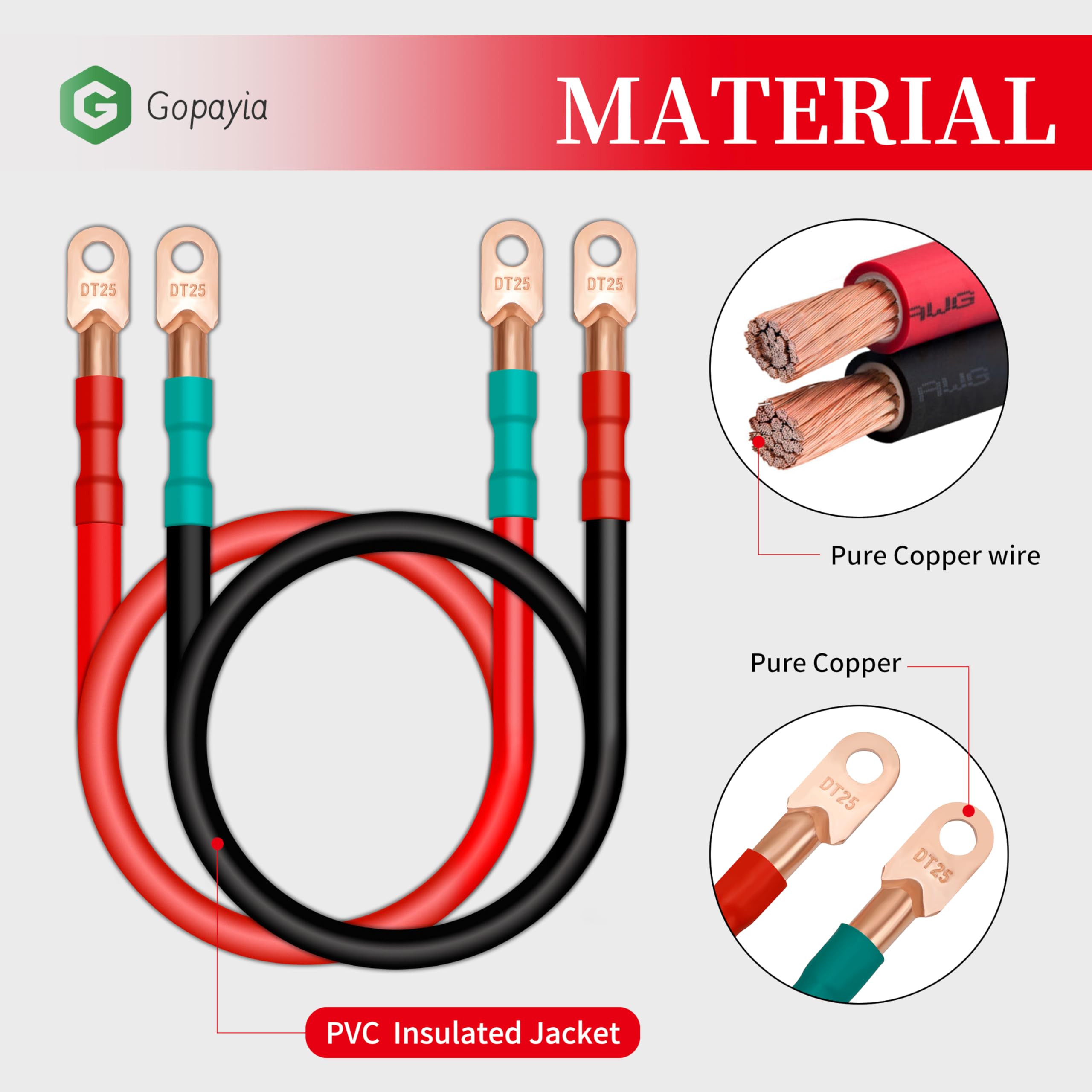 Golf Cart Battery Cables 4 AWG 9in for EZGO TXT 1994-UP 36V/48V 4 Gauge Pure Copper Wire - Image 7
