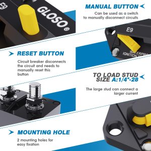 GLOSO Circuit Breaker 120A Marine Panel Mount Automotive RV E9F 90° (1/4" Stud, 120 Amp)
