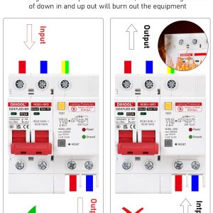 DIHOOL Ground Fault Circuit Breaker with Voltage Surge Arrester Protection, 63 Amp, 2 Poles, AC 120V-240V, DIN Rail Mount Residual Current Circuit Breaker