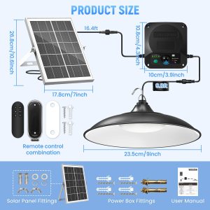 APILAB Solar Shed Light Indoor Outdoor, 2000LM Daytime Available Motion Sensor Pendant Light, Solar Indoor Lights with 4 Lighting Modes Remote Control for Barn, Patio, Gazebo, Shop, Garage
