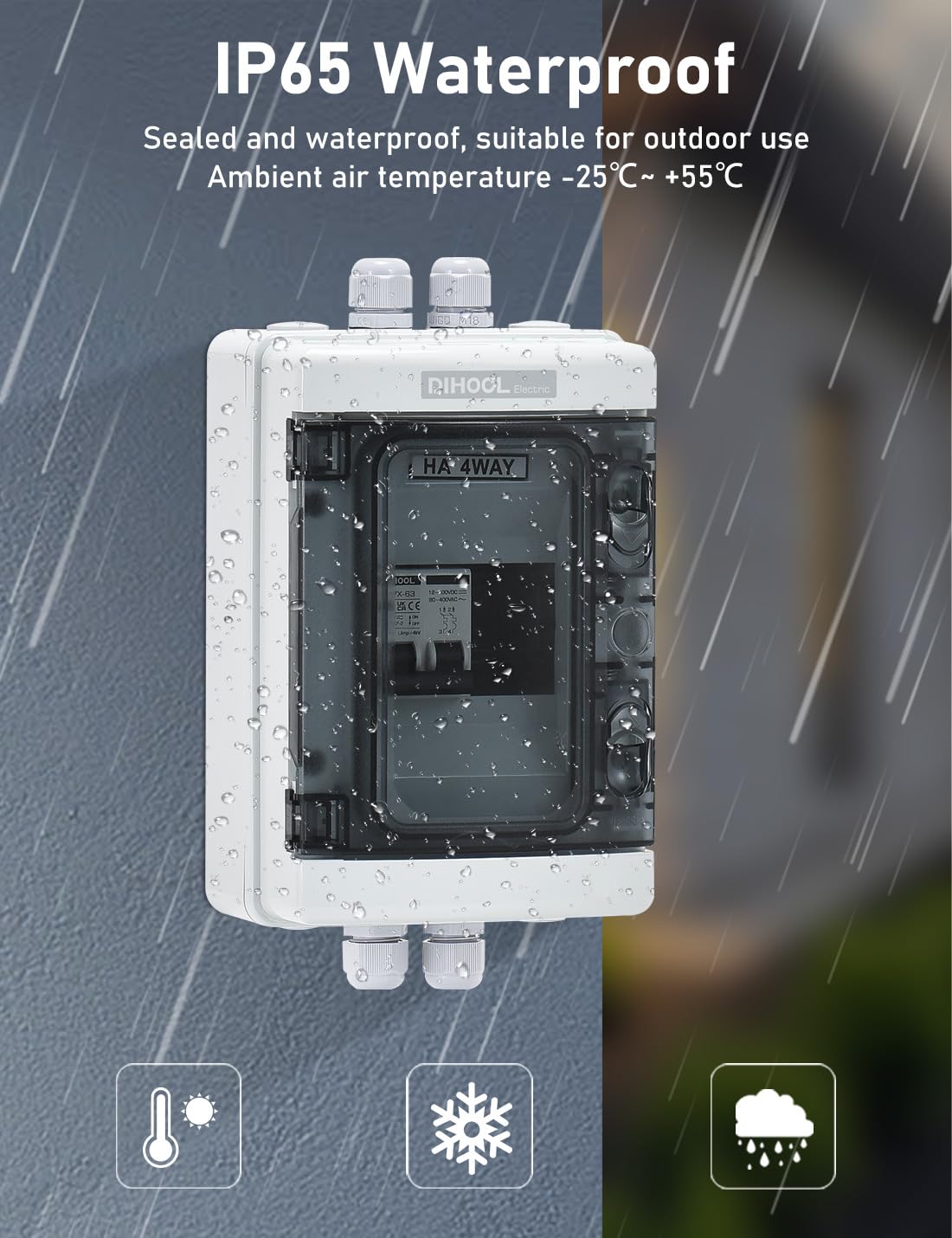 DIHOOL 60 Amp DC Circuit Breaker Box, PV Solar Disconnect Switch with Small Breaker Box - Image 3