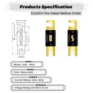 Dekeliy ANL Fuse Kit with 10Pcs 150 Amp Fuses & 10Pcs 300 Amp Fuses,Inline Blade Fuse with Gold-Plated Terminals for Car Audio,Solar System, Boat,Truck,RV,Car Fuse with12V/24V Circuit Protection