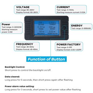 AC 80-260V 100A LCD Digital Display Multi-Function Power Monitor Voltage Current Frequency Power Factor Energy Meter Ammeter Voltmeter with Split Core Current Transformer