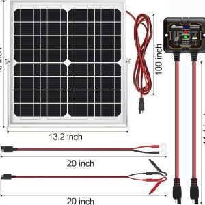 SOLPERK Solar Panel Kit 20W 12V, Solar Battery Trickle Charger Maintainer + Upgrade Controller + Adjustable Mount Bracket for Boat Car RV Motorcycle Marine Automotive