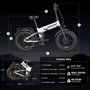 Mukkpet Tank 1500W Peak Electric Bike for Adults, 28MPH 65Miles Folding Electric Bike, 48V 15AH Battery Ebike, 20” *4.0 Fat Tires Ebike for Adults, Dual Suspension