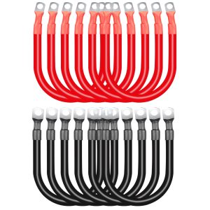 12Pcs 2AWG Battery Cable with 3/8'' M10 Lug Terminals 6-inch Cables Set Tinned Copper Power Inverter Wire Set for Solar, RV, Car, Motorcycle (6 Red +6 Black Cable)