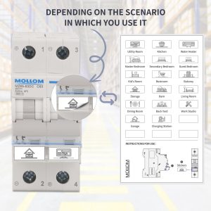 Mollom Solar Panel Disconnect Switch 400V 60Amp IP65 Breaker Box with 2P DC Miniature Circuit Breaker for PV Home Outdoor Battery