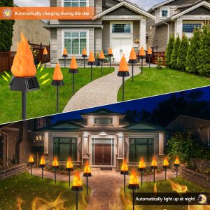 Toodour Solar Halloween Lights Outdoor, 4 Pack Solar Torch Lights with Flickering Flame, Waterproof LED Flame Torches - Outdoor Light for Camping Garden Landscape Yard Halloween Decorations