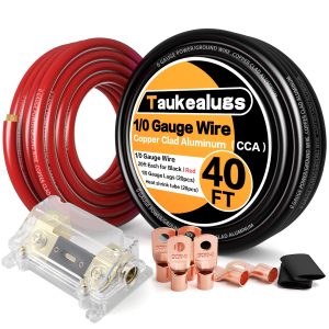 1/0 Gauge Battery Cable Wire Copper Clad Aluminum CCA Amp Wiring Kit 40FT Black/Red for Automotive Power Ground,Car Audio Speaker,Inverter Truck with 250A ANL Fuse Holder Lug Terminal Heat Shrink Tube