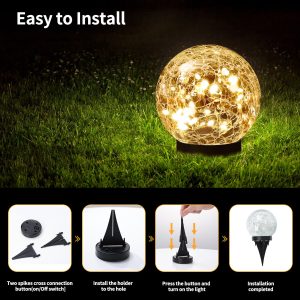 JKIMK Solar Globe Lights Outdoor Waterproof-Solar Balls Garden-Cracked Glass Ball Solar Lights Outdoor-Solar Orbs Outside-Outdoor Decorations Patio & Yard Lawn Backyard Decor (GUO-XBQ-5-5-5)