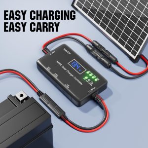 MPPT Solar Charge Controller 12V 10A, Solar Panel Charge Controller with Type-C and USB Output for Solar Panel and Gel, AGM, LiFePO₄ Battery