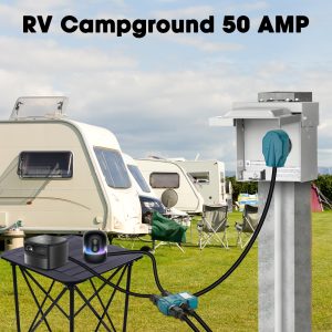 50 Amp to 20 Amp 110V RV Distribution Adapter with Circuit Breaker,NEMA 14-50P to 4 X 5-20R/15R RV 4 Prong to Mutiple Household Outlet RV Generator Adapter Cord ETL Listed (3FT)