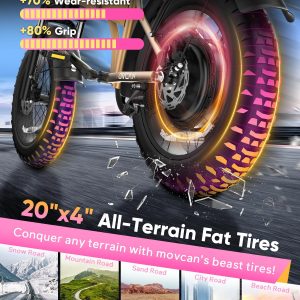 Movcan Q20 Folding Electric Bike for Adults, 1500W Ebike 52V15.6Ah Hidden Battery, 30MPH 20x4”Fat Tire Ebike, 7-Speed, Hydraulic Brakes,Lockable Shock Absorption, Electric Bicycle Off-Road Commuter